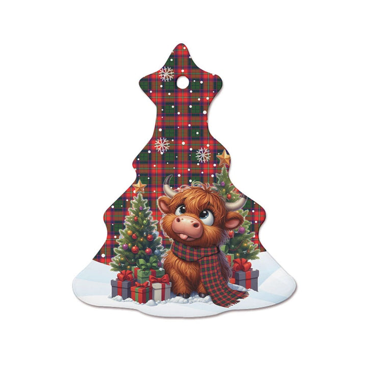Scottish Roxburgh District Clan Tartan Ceramic Ornament Cute Highland Cow Christmas Tree Style Tartan Plaid