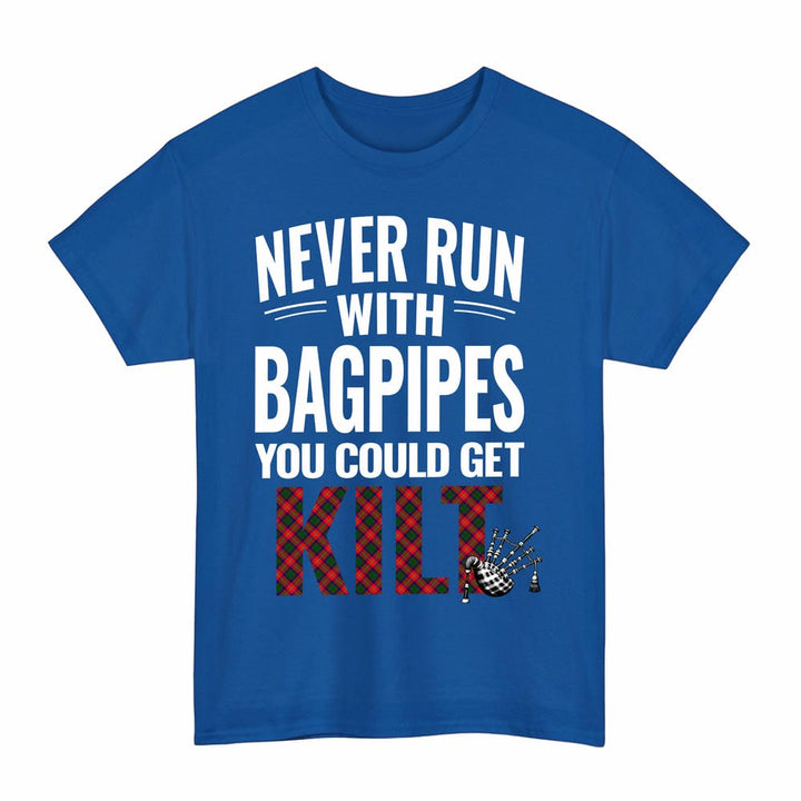 Scottish Roxburgh District Clan Tartan Never Run With Bagpipes T-Shirt Tartan Plaid Royal Color
