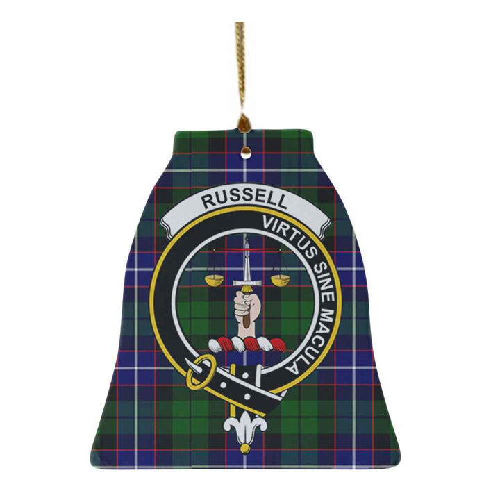 Scottish Russell Clan Crest Tartan Ceramic Ornament Bell Shape Tartan Plaid