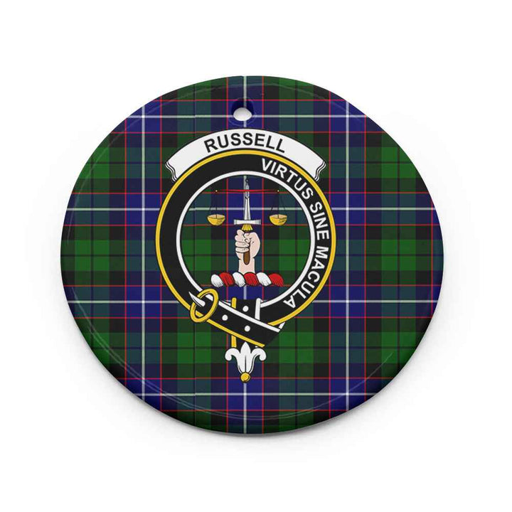 Scottish Russell Clan Crest Tartan Ceramic Ornament Circle Shape Tartan Plaid