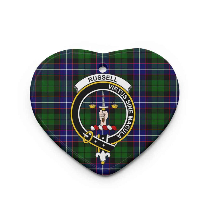 Scottish Russell Clan Crest Tartan Ceramic Ornament Heart Shape Tartan Plaid