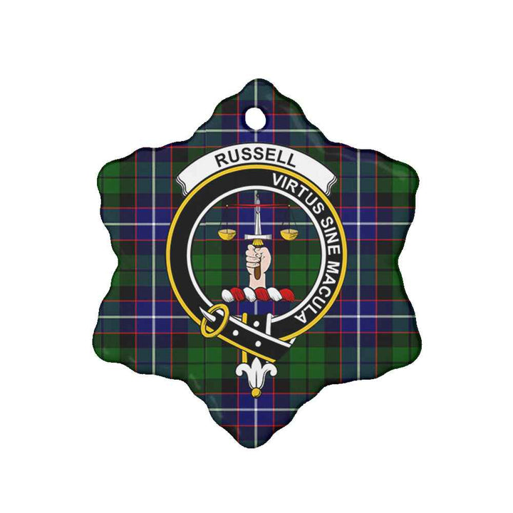 Scottish Russell Clan Crest Tartan Ceramic Ornament Snow Flake Shape Tartan Plaid