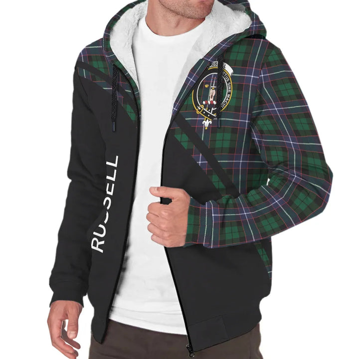 Scottish Russell Clan Crest Tartan Curve Sherpa Hoodie
