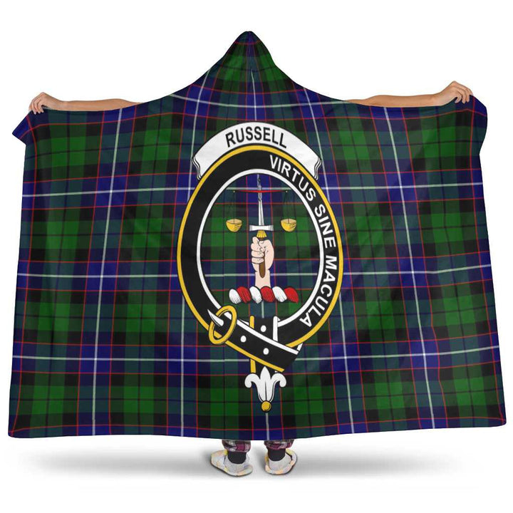 Scottish Russell Clan Crest Tartan Hooded Blanket Tartan Plaid 1