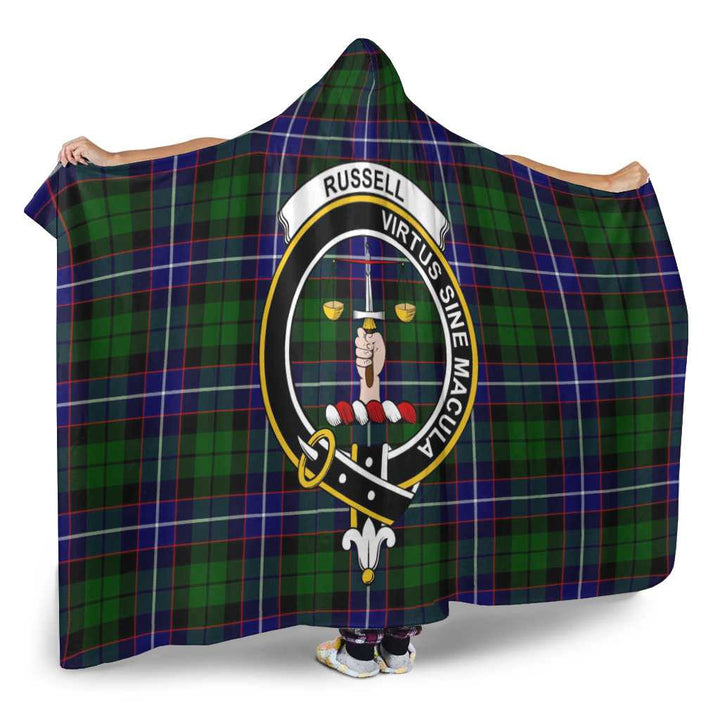 Scottish Russell Clan Crest Tartan Hooded Blanket Tartan Plaid 2