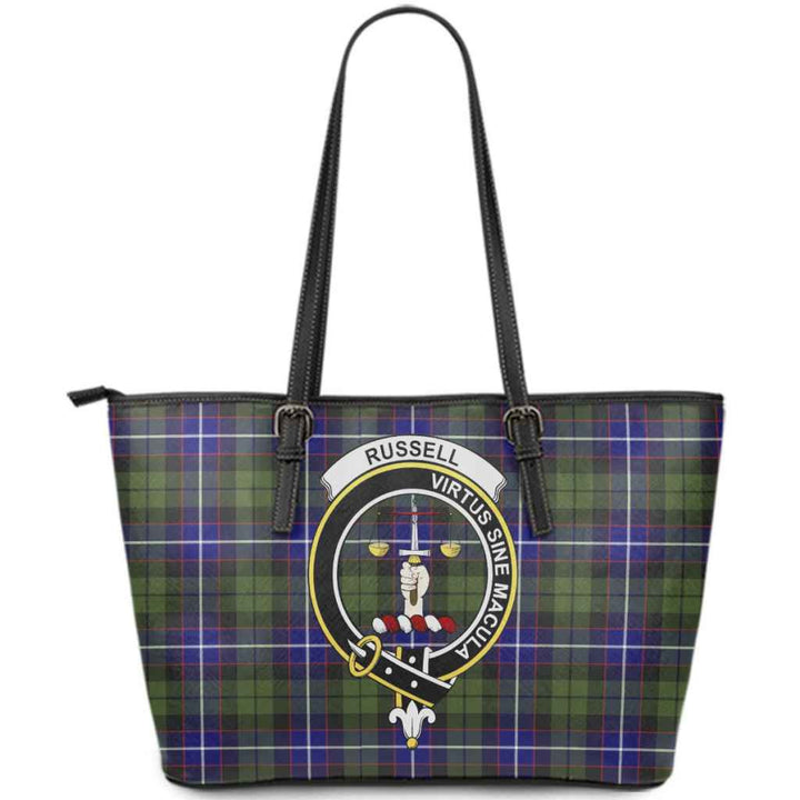 Scottish Russell Clan Crest Tartan Leather Tote Tartan Plaid