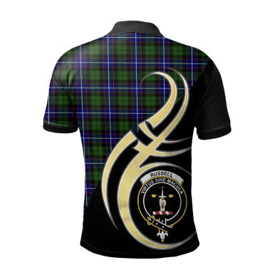 Scottish Russell Modern Clan Crest Tartan Polo Shirt Believe in Me Back Side Tartan Plaid