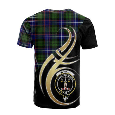 Scottish Russell Modern Clan Crest Tartan T-Shirt Believe in Me Back Side Tartan Plaid