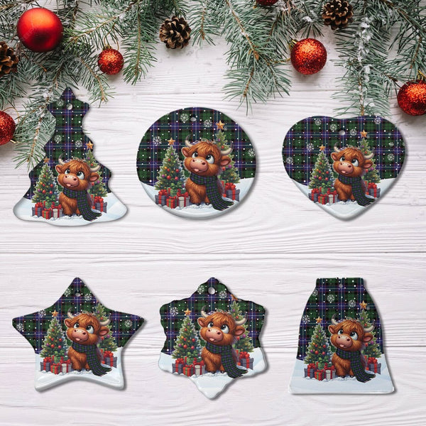 Scottish Russell Modern Clan Tartan Ceramic Ornament Cute Highland Cow Christmas All Style Tartan Plaid