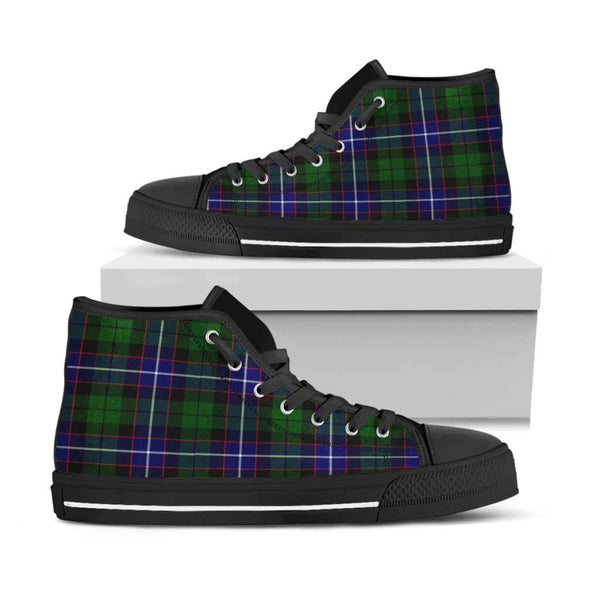 Scottish Russell Modern Clan Tartan High Top Shoes Black Sole Tartan Plaid