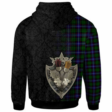 Scottish Russell Modern Clan Tartan Hoodie - Half Thistle Flowers Celtic Design Back Side Tartan Plaid