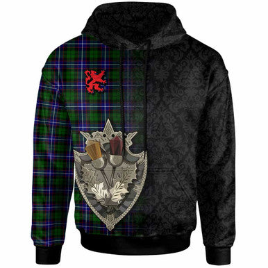 Scottish Russell Modern Clan Tartan Hoodie - Half Thistle Flowers Celtic Design Front Side Tartan Plaid