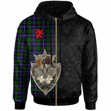 Scottish Russell Modern Clan Tartan Hoodie - Half Thistle Flowers Celtic Design Zip-up Tartan Plaid