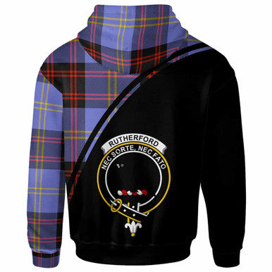 Scottish Rutherford Clan Crest Tartan Curve Hoodie Back Side Tartan Plaid