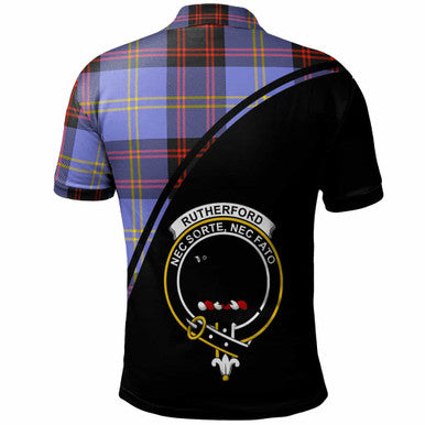Scottish Rutherford Clan Crest Tartan Curve Polo Shirt Back Side Tartan Plaid