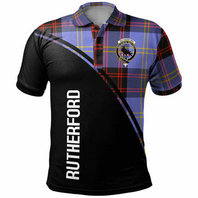 Scottish Rutherford Clan Crest Tartan Curve Polo Shirt Front Side Tartan Plaid