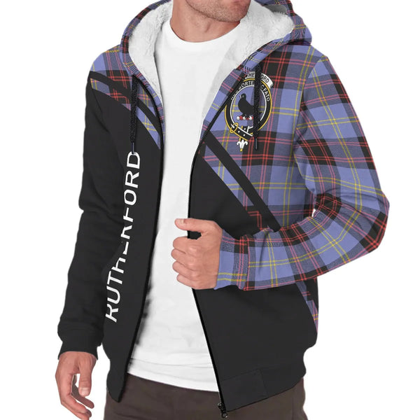 Scottish Rutherford Clan Crest Tartan Curve Sherpa Hoodie