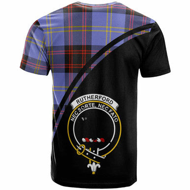 Scottish Rutherford Clan Crest Tartan Curve T-Shirt Back Side Tartan Plaid