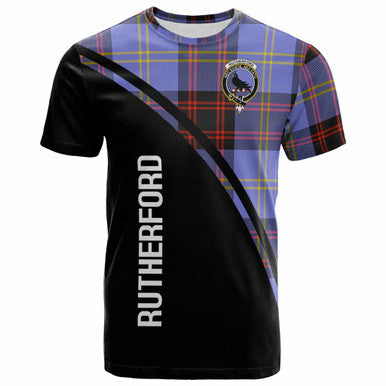 Scottish Rutherford Clan Crest Tartan Curve T-Shirt Front Side Tartan Plaid