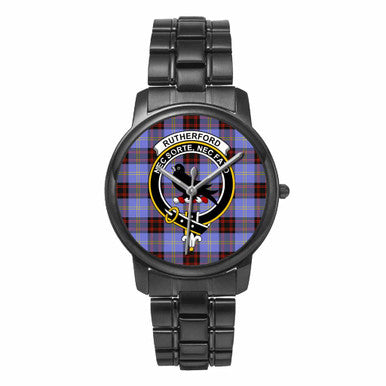 Scottish Rutherford Clan Crest Tartan Folding Clasp Steel Quartz Watches Tartan Plaid Black 1