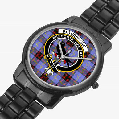Scottish Rutherford Clan Crest Tartan Folding Clasp Steel Quartz Watches Tartan Plaid Black 2
