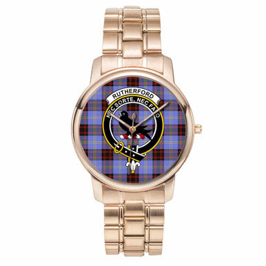 Scottish Rutherford Clan Crest Tartan Folding Clasp Steel Quartz Watches Tartan Plaid Rose Gold 1