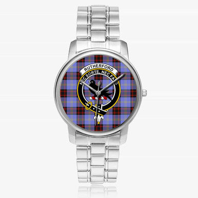 Scottish Rutherford Clan Crest Tartan Folding Clasp Steel Quartz Watches Tartan Plaid Silver 1