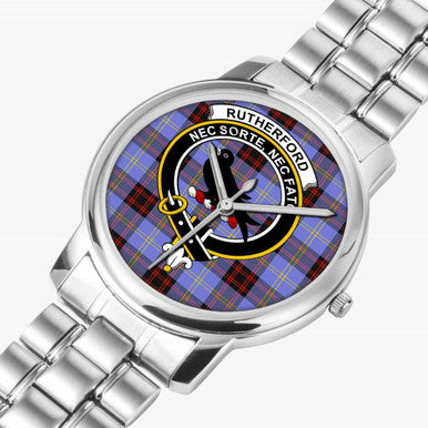 Scottish Rutherford Clan Crest Tartan Folding Clasp Steel Quartz Watches Tartan Plaid Silver 2