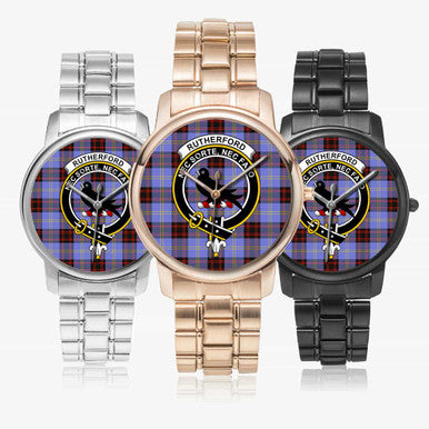 Scottish Rutherford Clan Crest Tartan Folding Clasp Steel Quartz Watches Tartan Plaid All