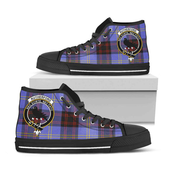 Scottish Rutherford Clan Crest Tartan High Top Shoes Black Sole Tartan Plaid