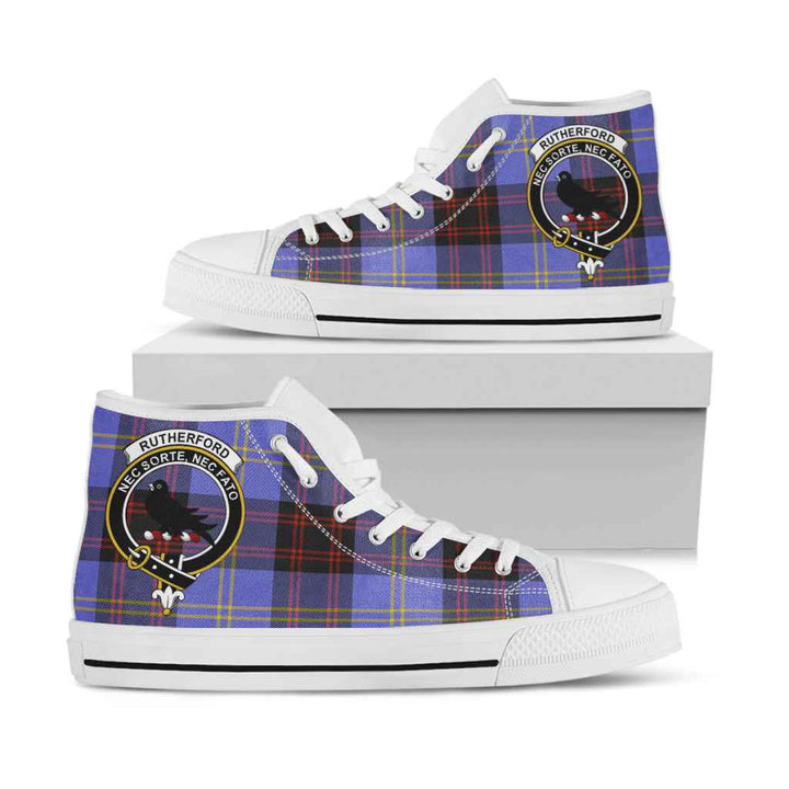 Scottish Rutherford Clan Crest Tartan High Top Shoes White Sole Tartan Plaid