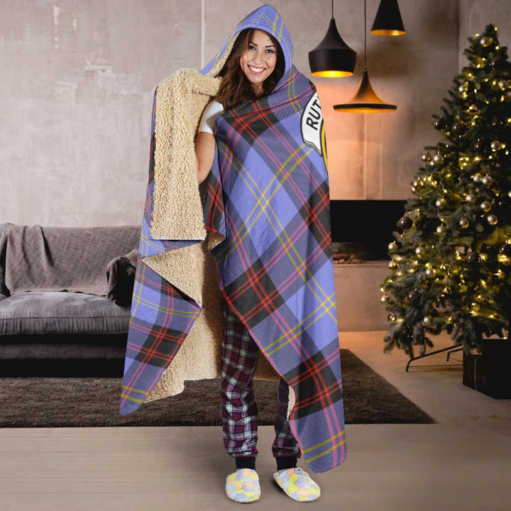 Scottish Rutherford Clan Crest Tartan Hooded Blanket Tartan Plaid 6