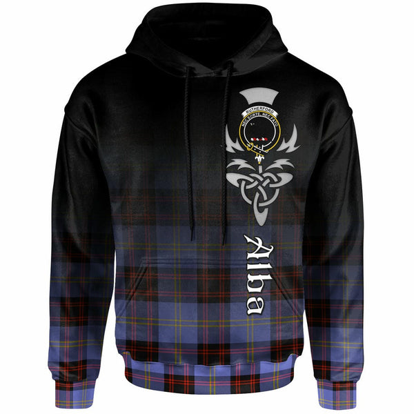 Scottish Rutherford Clan Crest Tartan Hoodie - Alba Gu Brath Family Crest Celtic Inspired Front Side Tartan Plaid