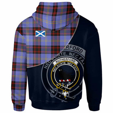 Scottish Rutherford Clan Crest Tartan Hoodie - Bend Style Back Side Tartan Plaid