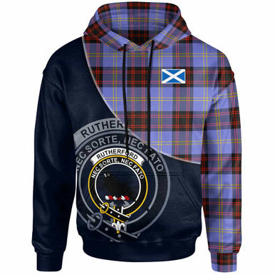 Scottish Rutherford Clan Crest Tartan Hoodie - Bend Style Front Side Tartan Plaid