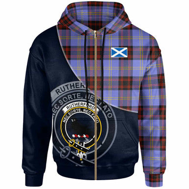 Scottish Rutherford Clan Crest Tartan Hoodie - Bend Style Zip-up Tartan Plaid