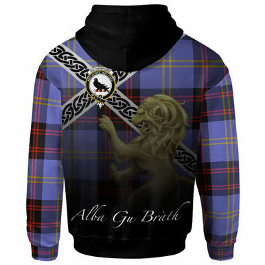 Scottish Rutherford Clan Crest Tartan Hoodie - Scotland Lion Back Side Tartan Plaid