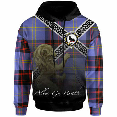 Scottish Rutherford Clan Crest Tartan Hoodie - Scotland Lion Front Side Tartan Plaid