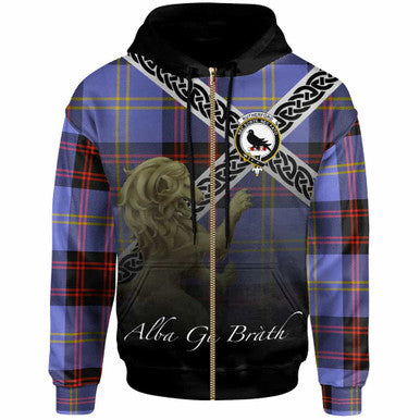 Scottish Rutherford Clan Crest Tartan Hoodie - Scotland Lion Zip-up Tartan Plaid