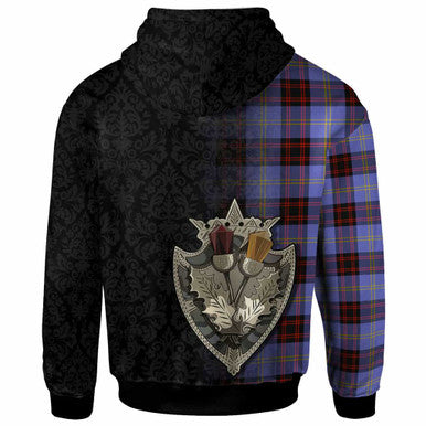 Scottish Rutherford Clan Crest Tartan Hoodie - Half Thistle Flowers Celtic Design Back Side Tartan Plaid
