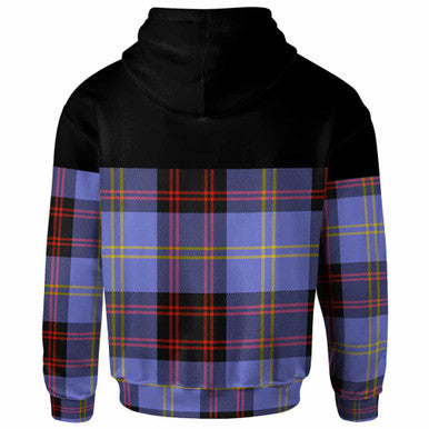 Scottish Rutherford Clan Crest Tartan Hoodie - Horizontal Style Back Side Tartan Plaid