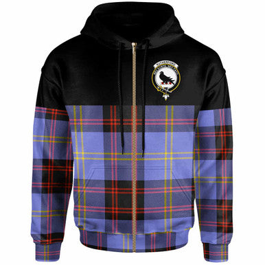 Scottish Rutherford Clan Crest Tartan Hoodie - Horizontal Style Zip-up Tartan Plaid