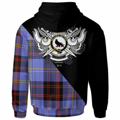 Scottish Rutherford Clan Crest Tartan Hoodie - Military Logo Back Side Tartan Plaid