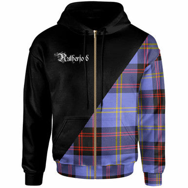Scottish Rutherford Clan Crest Tartan Hoodie - Military Logo Zip-up Tartan Plaid