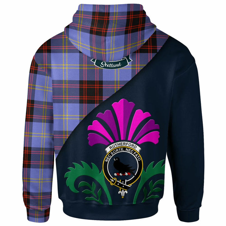 Scottish Rutherford Clan Crest Tartan Hoodie - Scotland Thistle Style Back Side Tartan Plaid