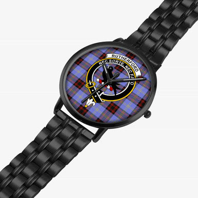 Scottish Rutherford Clan Crest Tartan Instafamous Steel Quartz Watches Tartan Plaid Black 2