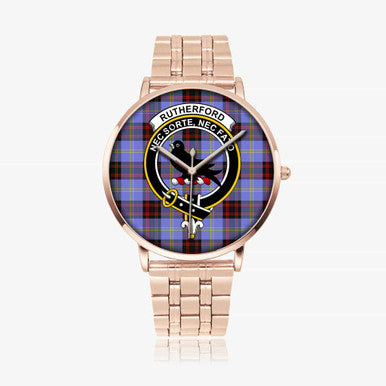 Scottish Rutherford Clan Crest Tartan Instafamous Steel Quartz Watches Tartan Plaid Rose Gold 1