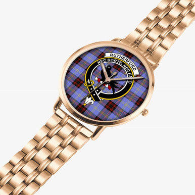 Scottish Rutherford Clan Crest Tartan Instafamous Steel Quartz Watches Tartan Plaid Rose Gold 2