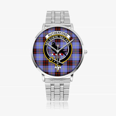 Scottish Rutherford Clan Crest Tartan Instafamous Steel Quartz Watches Tartan Plaid Silver 1