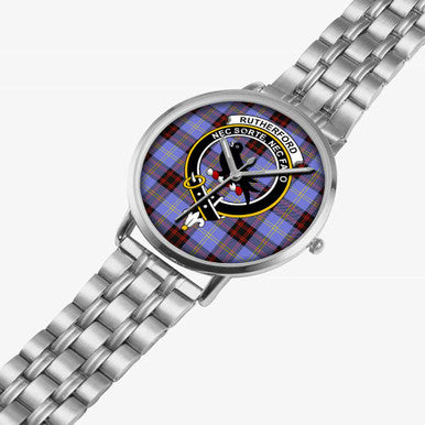 Scottish Rutherford Clan Crest Tartan Instafamous Steel Quartz Watches Tartan Plaid Silver 2